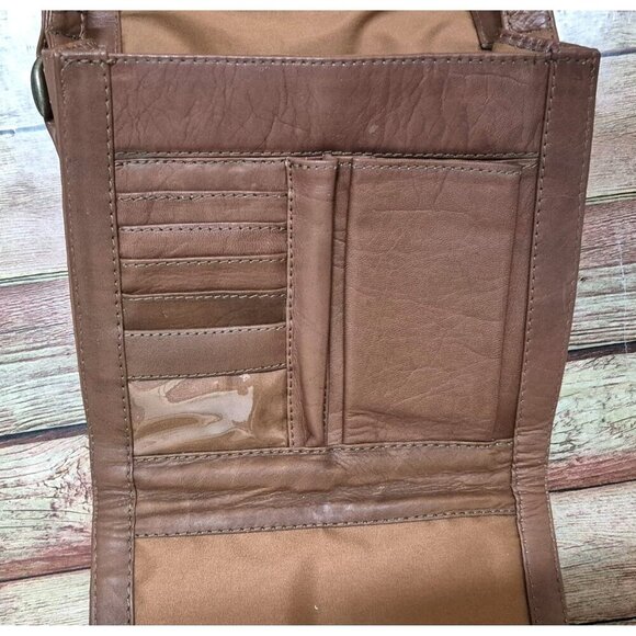 Brown Genuine Leather Crossbody Organizer Purse Bag TEXAS Star Adjustable Strap - Picture 9 of 11